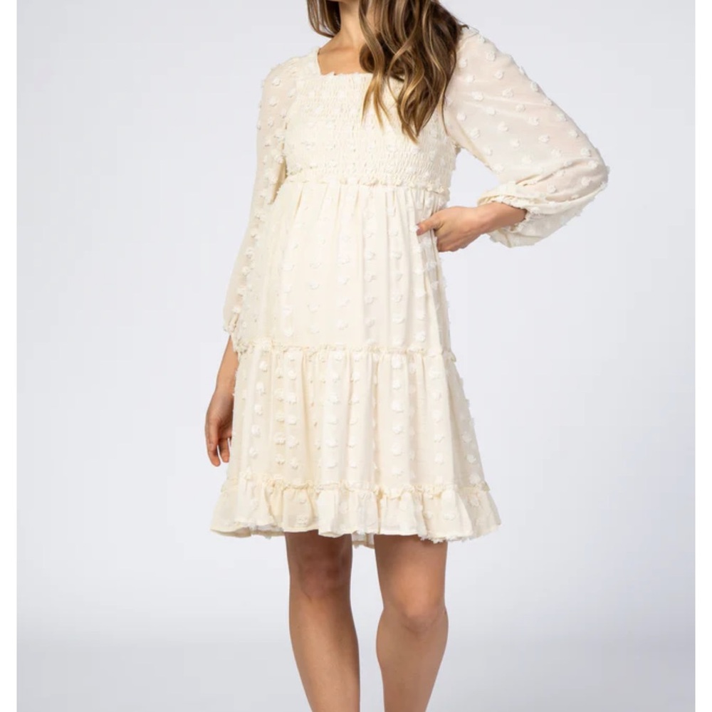 PinkBlush Ivory Swiss Dot Long Sleeve Maternity Dress